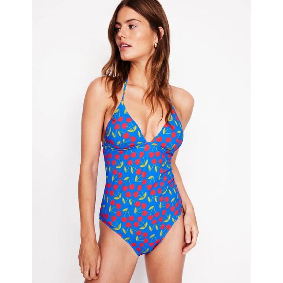Boden Symi String Swimsuit Gallery Blue Cherry Scatter US 12 Long NWT - Picture 1 of 8